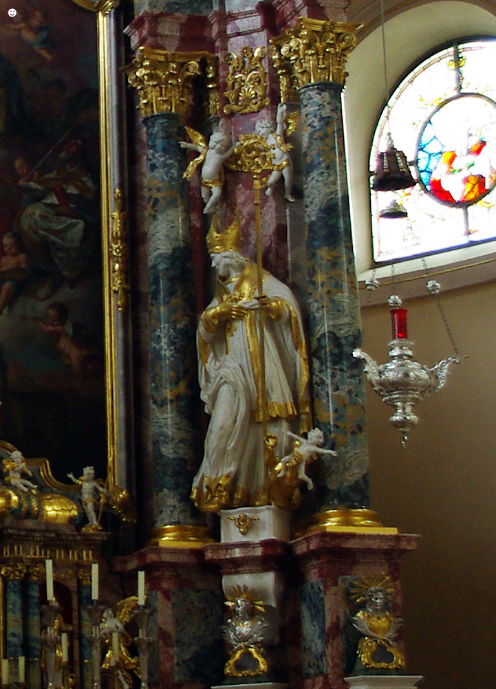 Bild: Heiliger Simpert (lebte von ca. 750 bis 807), Tannheim: Kirche Hl. Nikolaus (Tirol/Österreich)